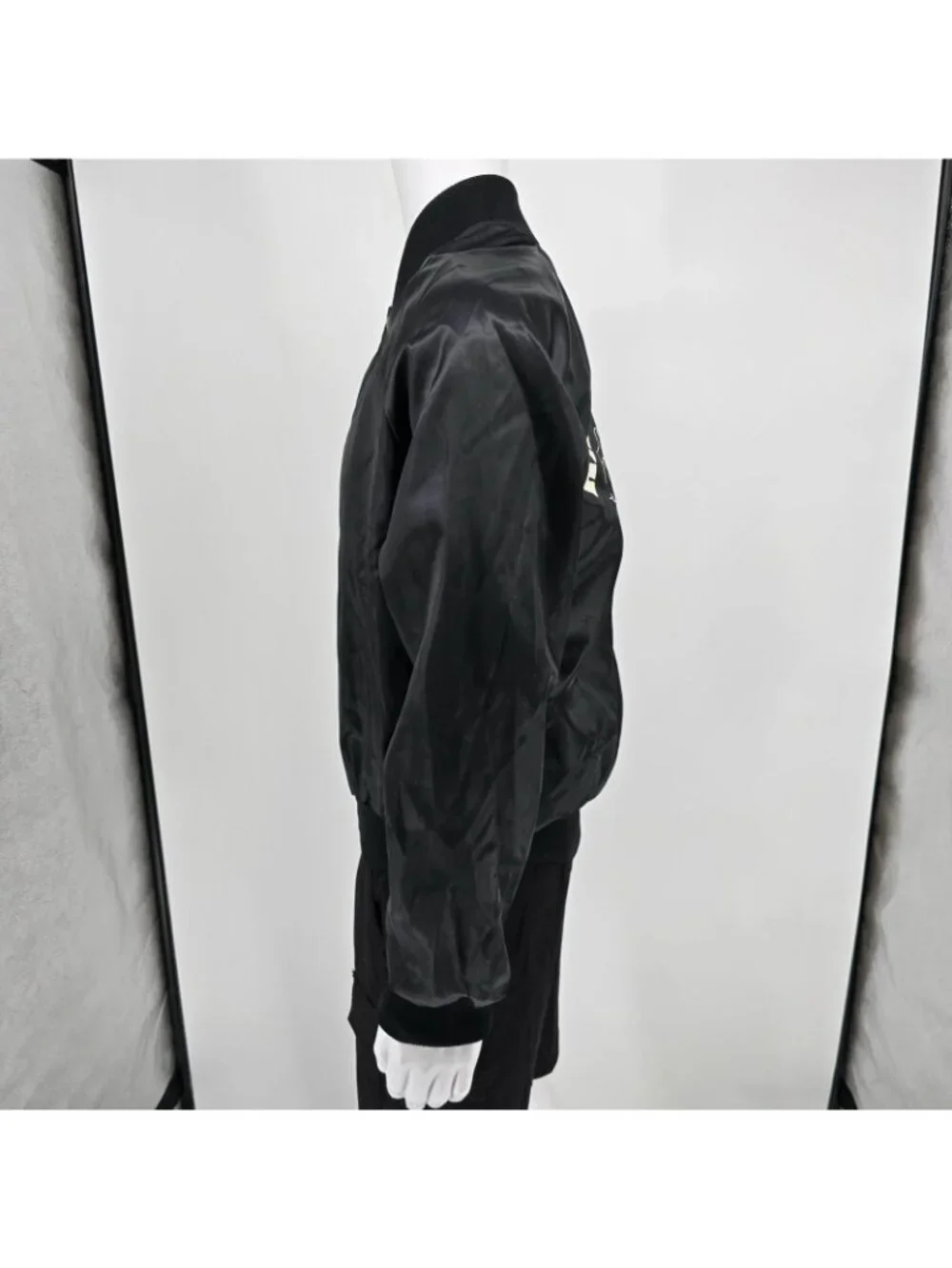 Vintage 1980s Rapco Cable Back Graphic Black Nylon Satin Bomber Jacket (L)